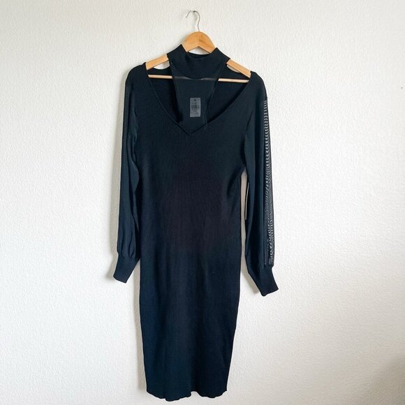 Almost Famous Juniors 3X Black Sheer Long Sleeve Ribbed Bodycon Midi Dress - Picture 1 of 6
